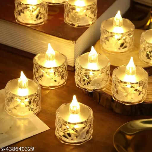 Acrylic flameless (acrylic - 6 pc )& smokeless decorative candles led tea light candle perfect for gifting, home, birthday, diwali, christmas,decorative candles,balcony, birthdays, multicolor