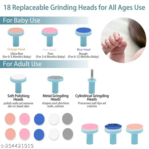 Electric baby nail trimmer file, safe baby nail file set with 6 grinders manicure kit, efficient, -quiet, abs electric nail file with led light, for newborn, toddler, infant