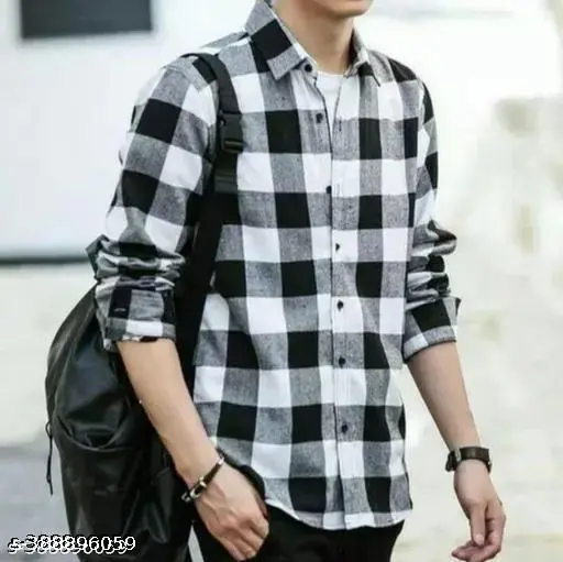 Equity men regular fit solid spread collar tum tum black checkered shirt for men
