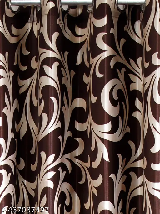 Lunar day set of 2 swirl leaf printed door curtain 9 feet 2pcs polyester brown